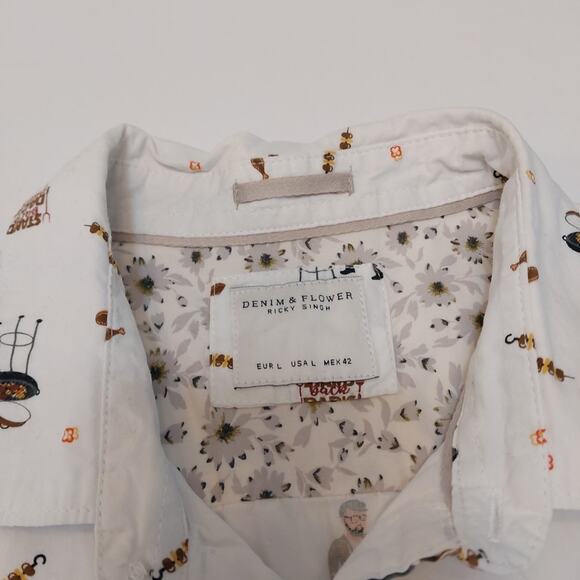 Denim‎ & Flower Men's Shirt Large BBQ Grill Dad Short Sleeve Button-Up Novelty - Picture 3 of 9